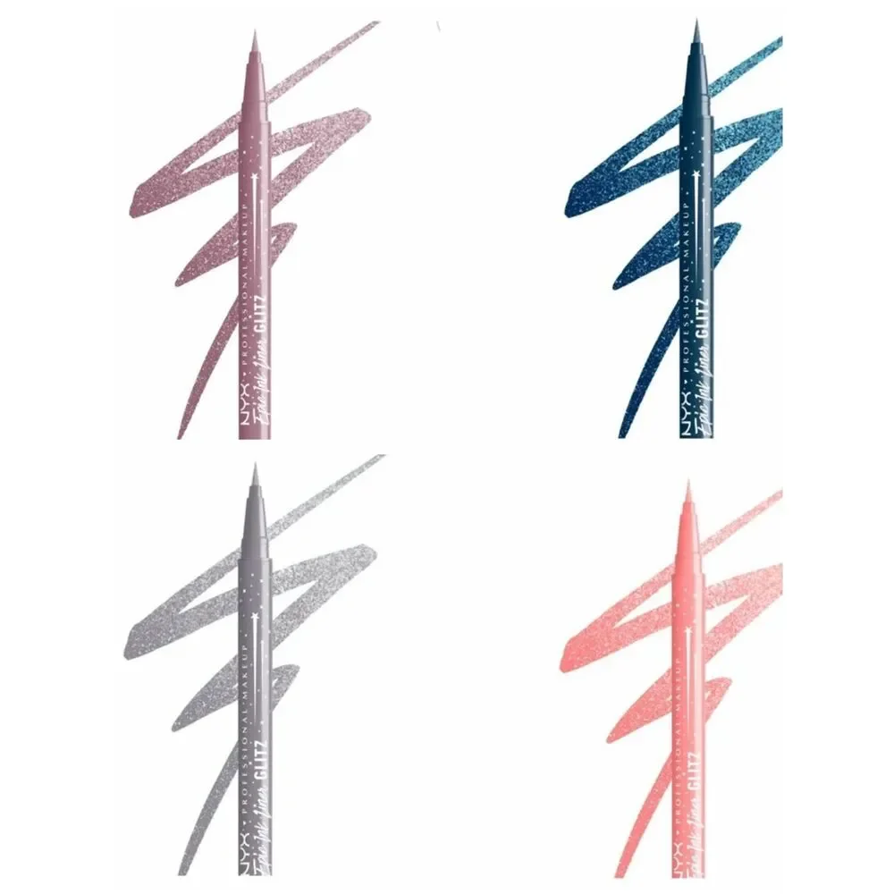 🌷 4 NYX Glitter Liquid Eyeliner Set - Pink, Blue, Silver, Coral New full size